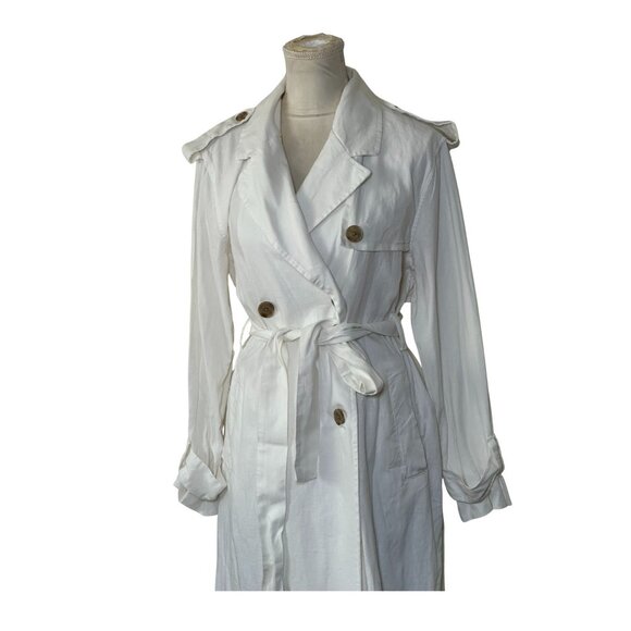 A New Day Women's Linen Long Sleeve Belted Trench Coat White Size M Fall Fashion - Picture 3 of 9